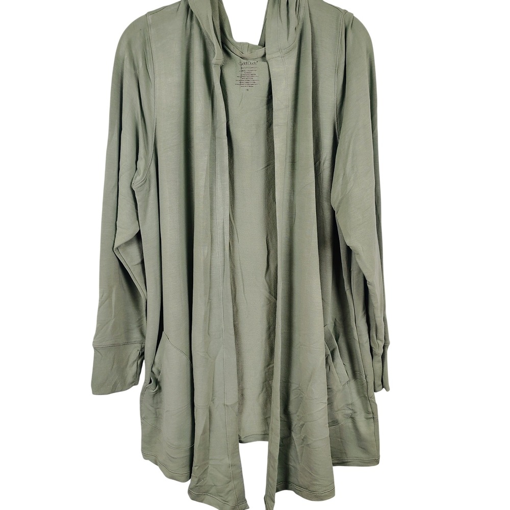 Cuddl Duds Womens 1X Soft Hooded Cardigan Sage Green Modal Gorpcore Loungewear